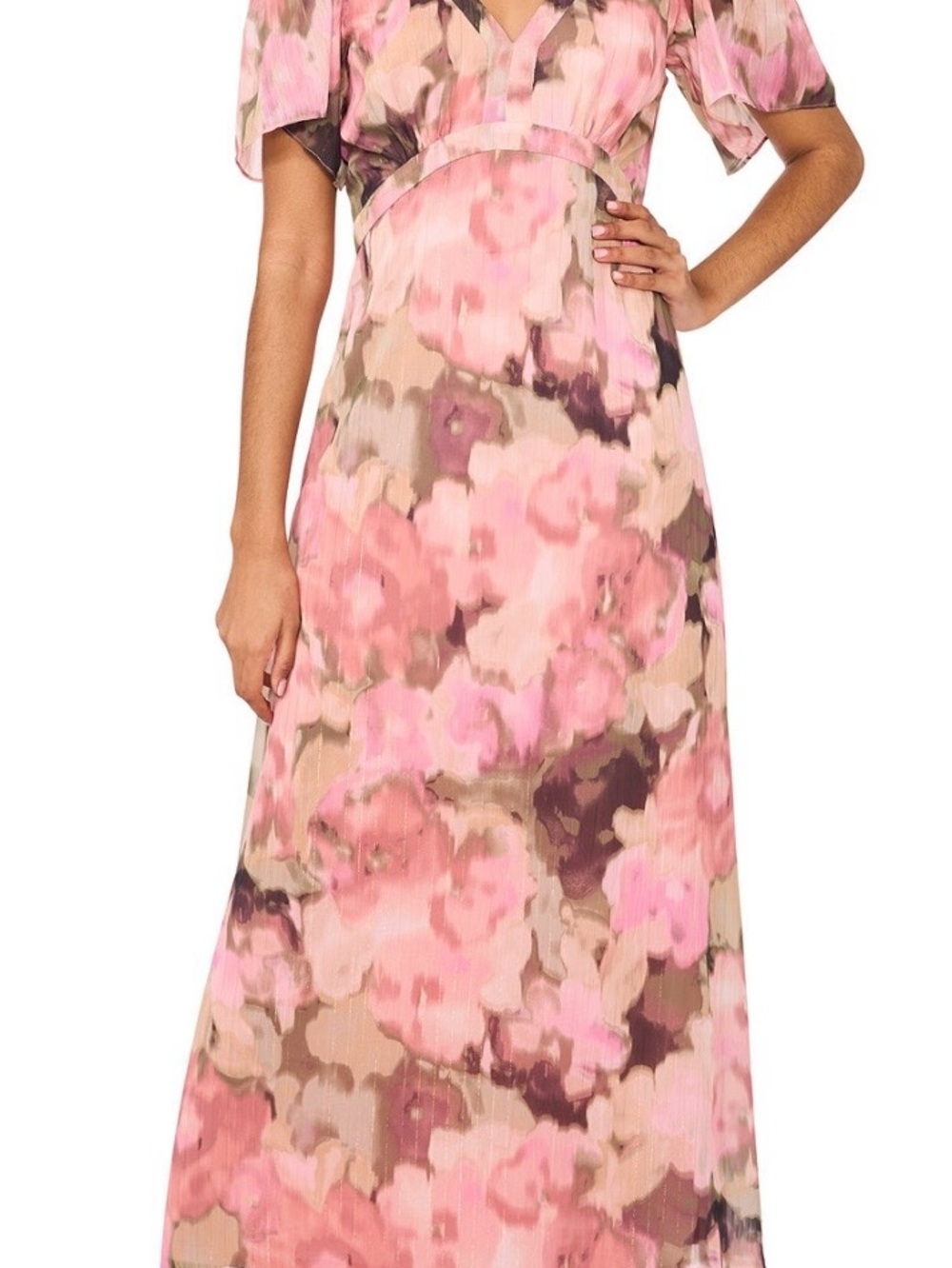 MSK Pink and Beige Floral V-Neck Maxi Dress